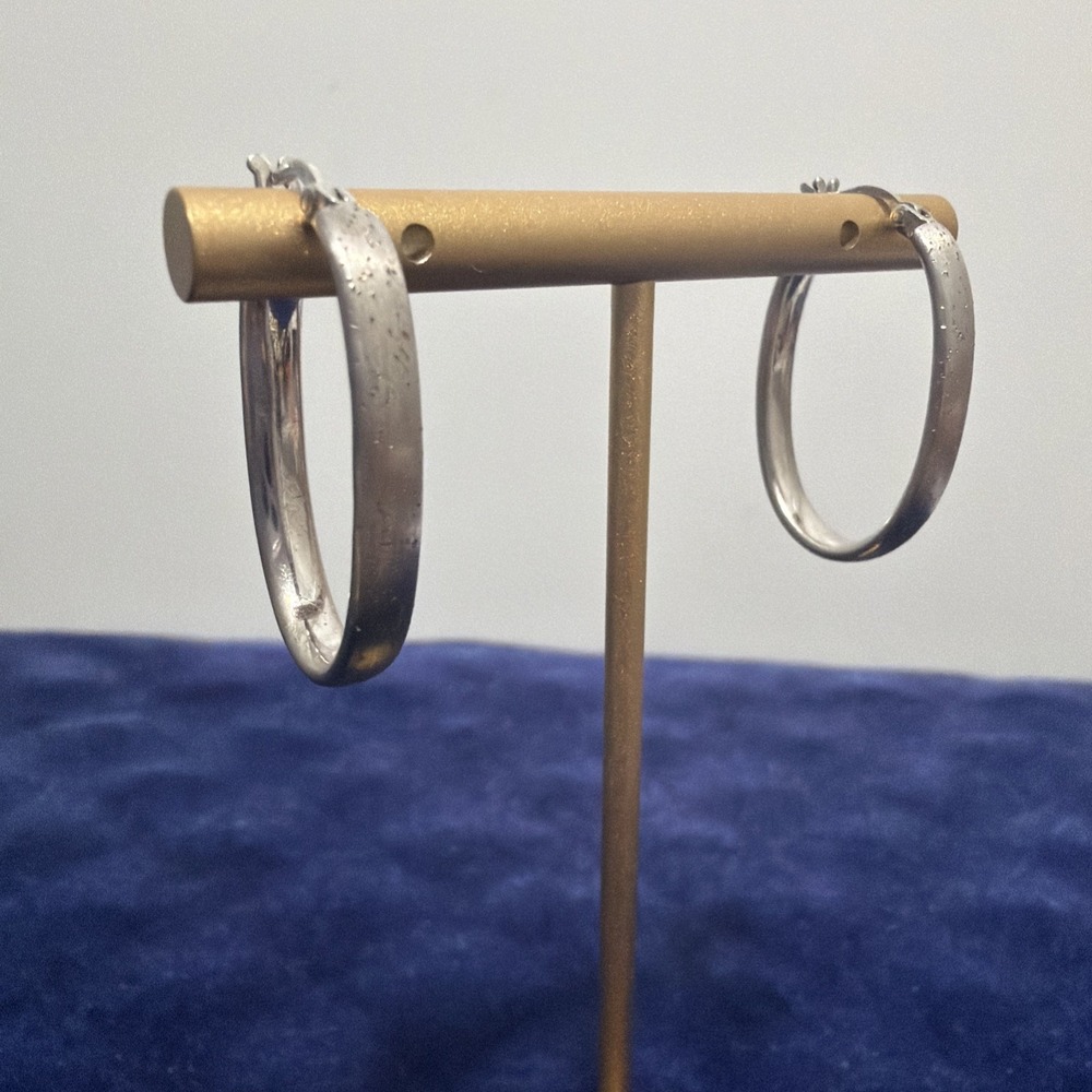 Vintage Sterling Silver Hoop Earrings, Sparkly Surface, RCI Thailand Signed